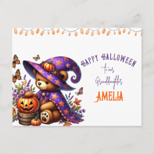 Cute Bear Witch Halloween Granddaughter Holiday Postcard