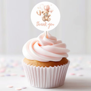 Cute Bear With Balloons   Baby Pink  Classic Round Sticker