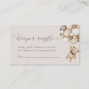 Cute Bear With Balloons Diaper Raffle Enclosure Card