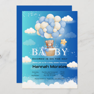 Cute Bear with Balloons Dual Shade Baby Shower Invitation