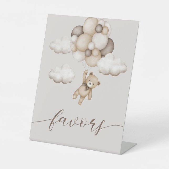 Cute Bear With Balloons Favours  Pedestal Sign (Front)