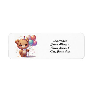 Cute bear with balloons return address label