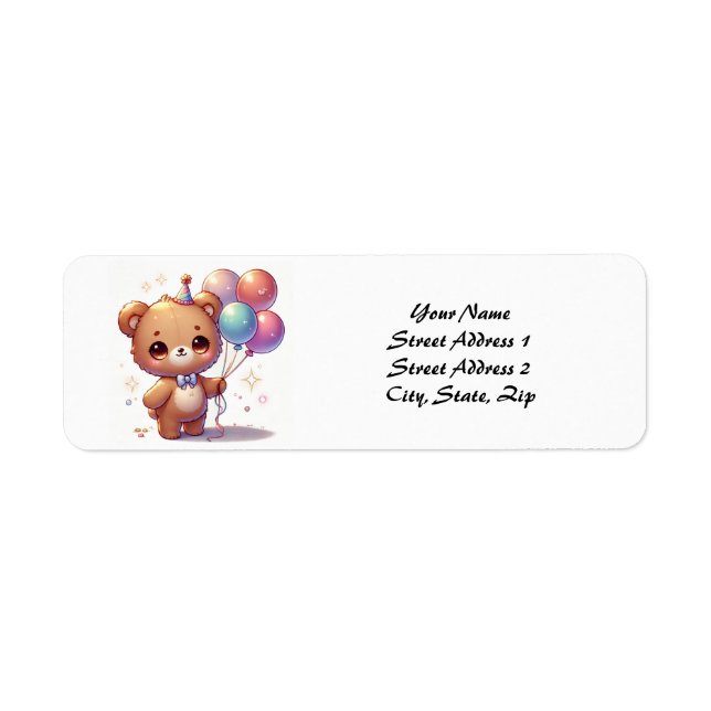Cute bear with balloons return address label (Front)