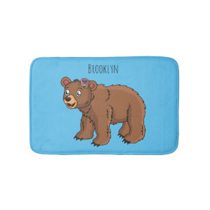 Cute bear with flower cartoon illustration bath mat