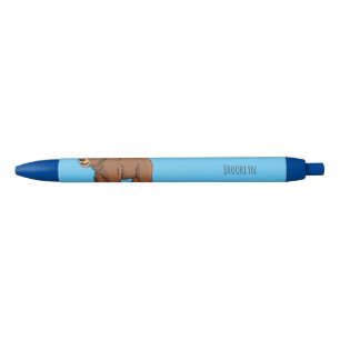 Cute bear with flower cartoon illustration black ink pen