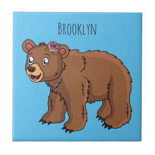 Cute bear with flower cartoon illustration ceramic tile
