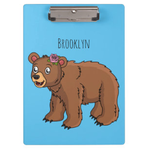 Cute bear with flower cartoon illustration clipboard