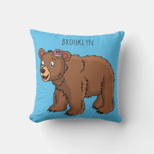 Cute bear with flower cartoon illustration cushion