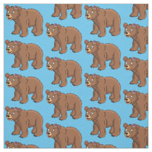 Cute bear with flower cartoon illustration fabric