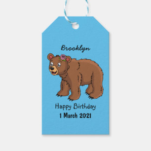 Cute bear with flower cartoon illustration gift tags