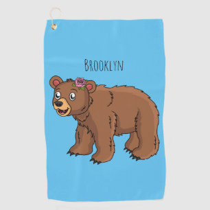 Cute bear with flower cartoon illustration golf towel