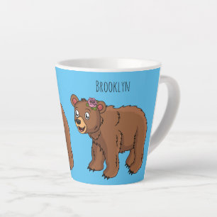 Cute bear with flower cartoon illustration latte mug
