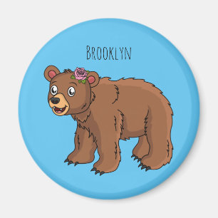 Cute bear with flower cartoon illustration magnet