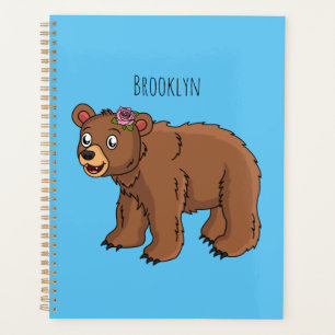Cute bear with flower cartoon illustration planner