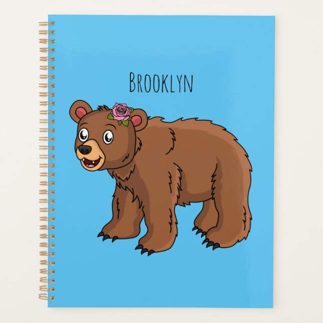 Cute bear with flower cartoon illustration  planner (Front)