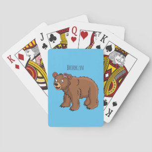 Cute bear with flower cartoon illustration playing cards