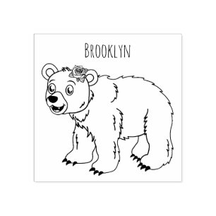 Cute bear with flower cartoon illustration rubber stamp