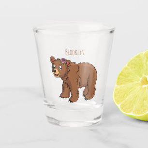 Cute bear with flower cartoon illustration shot glass