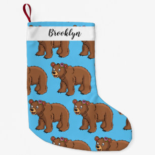 Cute bear with flower cartoon illustration small christmas stocking