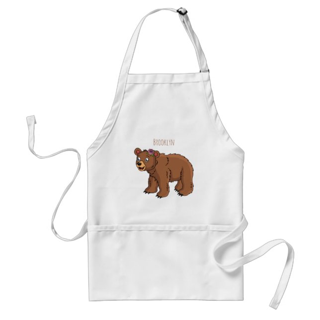Cute bear with flower cartoon illustration standard apron (Front)