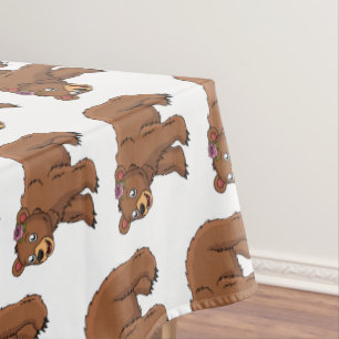 Cute bear with flower cartoon illustration tablecloth