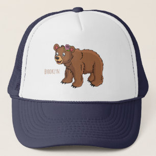 Cute bear with flower cartoon illustration trucker hat
