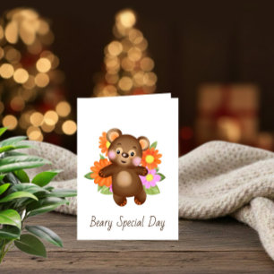 Cute Bear with Flowers Greeting Card 