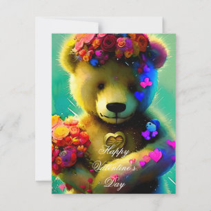 Cute bear with heart kids valentine holiday card