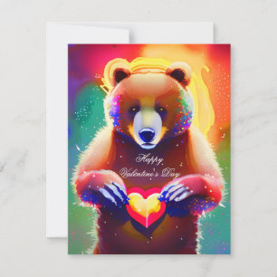 Cute bear with heart kids valentine  holiday card