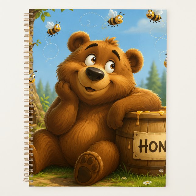 Cute Bear with Honey Barrel & Happy Bees Planner (Front)