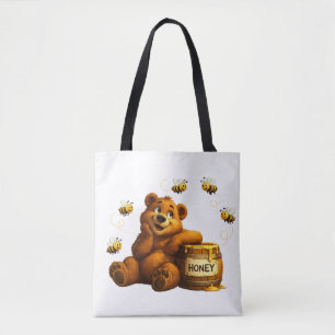 Cute Bear with Honey & Happy Bees Tote Bag