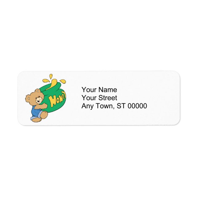 Cute Bear with Huge Honey Pot Return Address Label (Front)