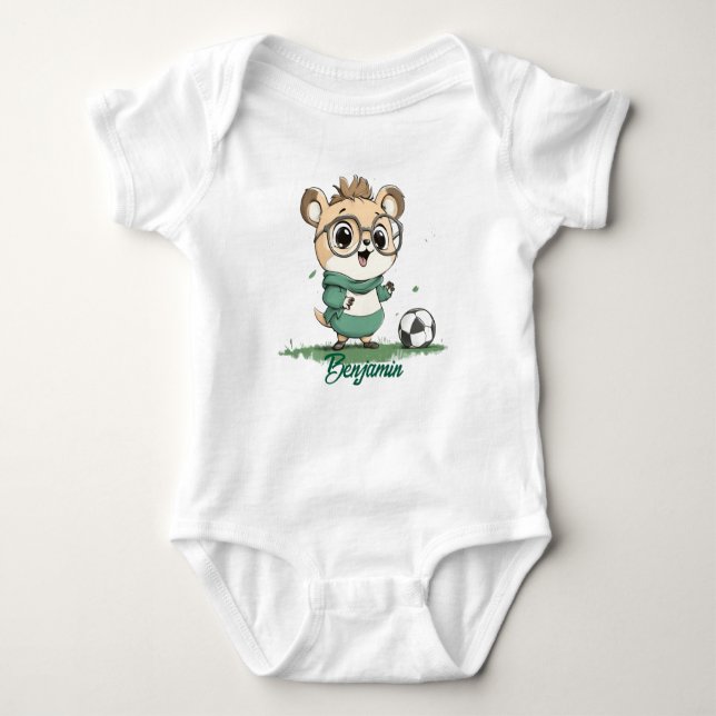 Cute Bear with Soccer Ball Baby Bodysuit (Front)
