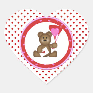 Cute Bear with Valentine and Heart Balloons, White Sticker