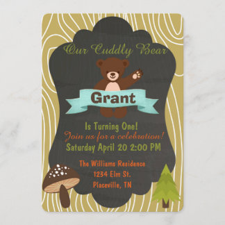 Cute bear Woodland birthday party invitation 4