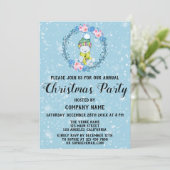 Cute Bear Wreath Company Christmas Party Blue Snow Invitation (Standing Front)