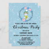 Cute Bear Wreath Company Christmas Party Blue Snow Invitation (Front/Back)