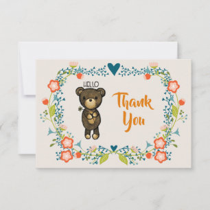 Cute Bear, Yellow Flower & Floral Wreath Thank You