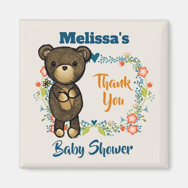 Cute Bear, Yellow Flower & Floral Wreath Thank You Magnet (Front)