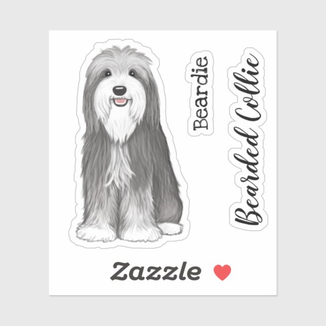 Cute Bearded Collie Cartoon Dog Vinyl Sticker (Sheet)