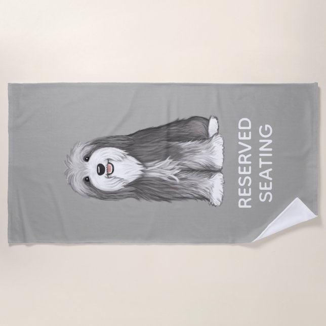 Cute Bearded Collie with Custom Text Beach Towel (Front)