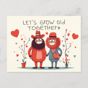 Cute Bearded Couple Let's Grow Old Together Valent Holiday Postcard