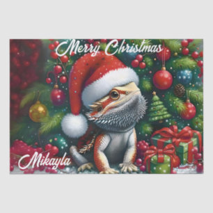 Cute Bearded Dragon and Santa Hat Tissue Paper