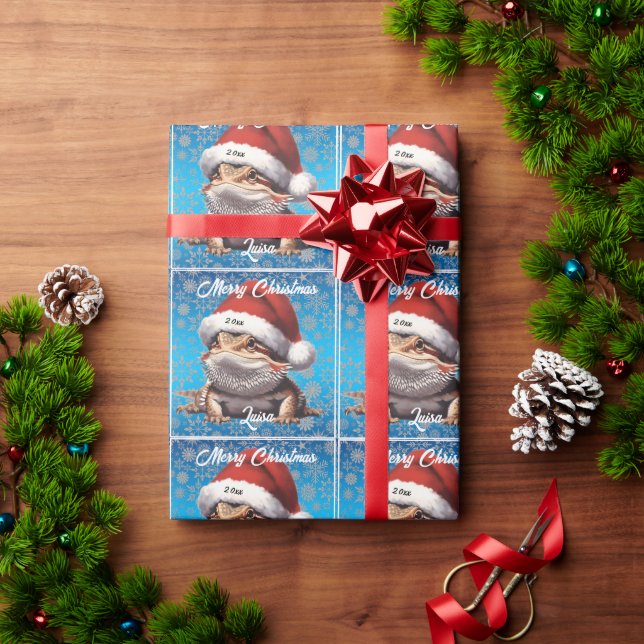 Cute Bearded Dragon and Santa Hat Wrapping Paper (Holiday Gift)