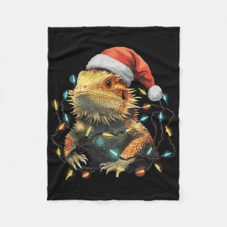 Cute Bearded Dragon Christmas Lights Santa Hat Xma Fleece Blanket