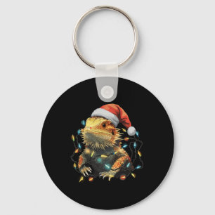 Cute Bearded Dragon Christmas Lights Santa Hat Xma Key Ring