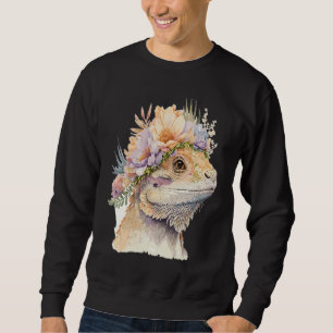 Cute Bearded Dragon Flower Crown Floral Watercolor Sweatshirt