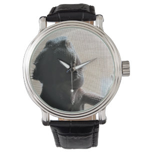 Cute Bearded Dragon Picture Black Leather Watch