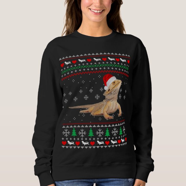 Cute Bearded Dragon Santa Hat Christmas Ugly Sweatshirt (Front)