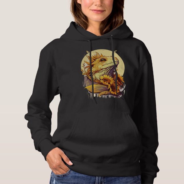 Cute Bearded Dragon Sunflower Reptile Lizard Hoodie (Front)